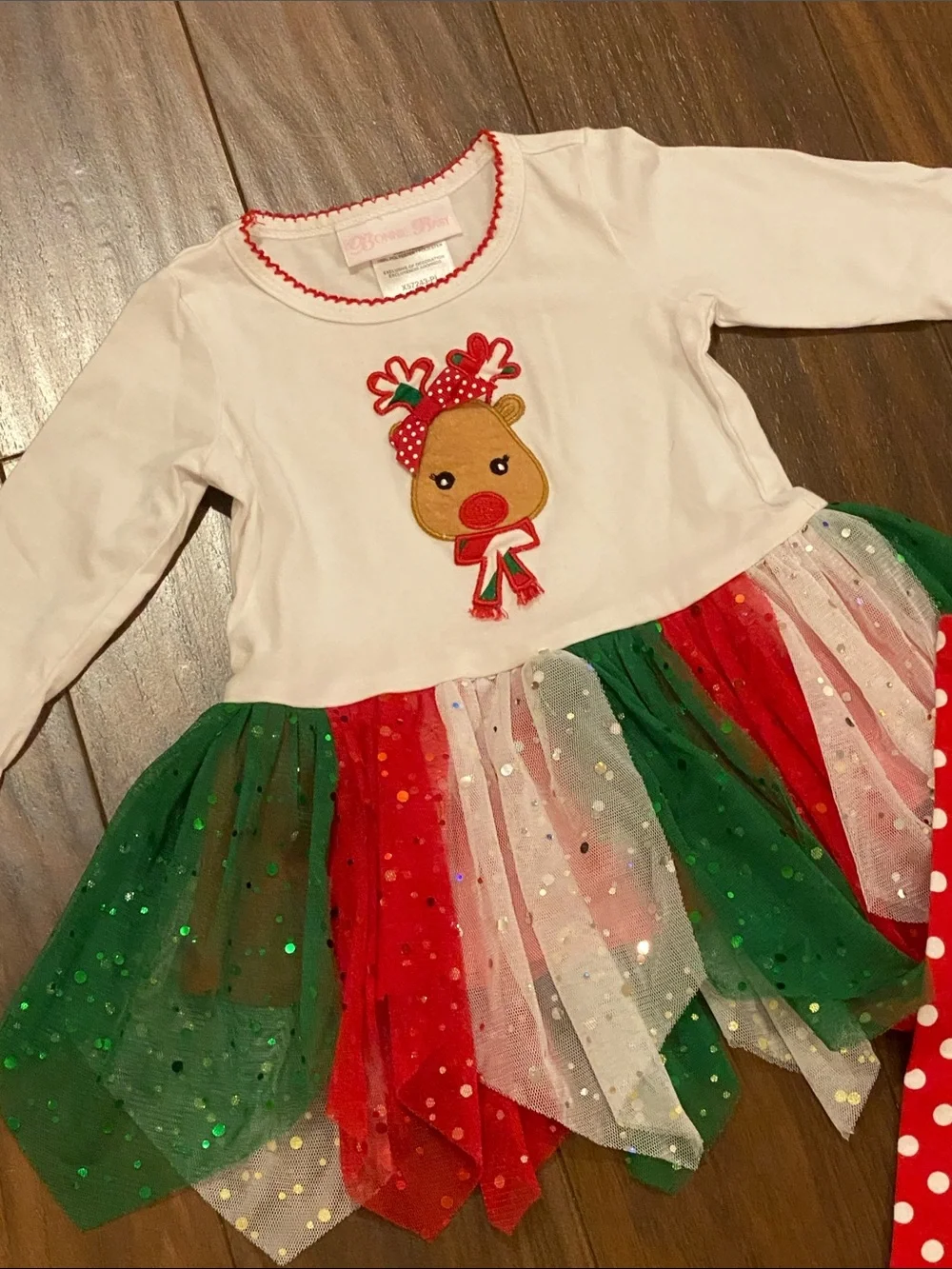 Bonnie Baby Christmas HolidayTutu Dress & Leggings Set Reindeer Appliqué 6-9 mon